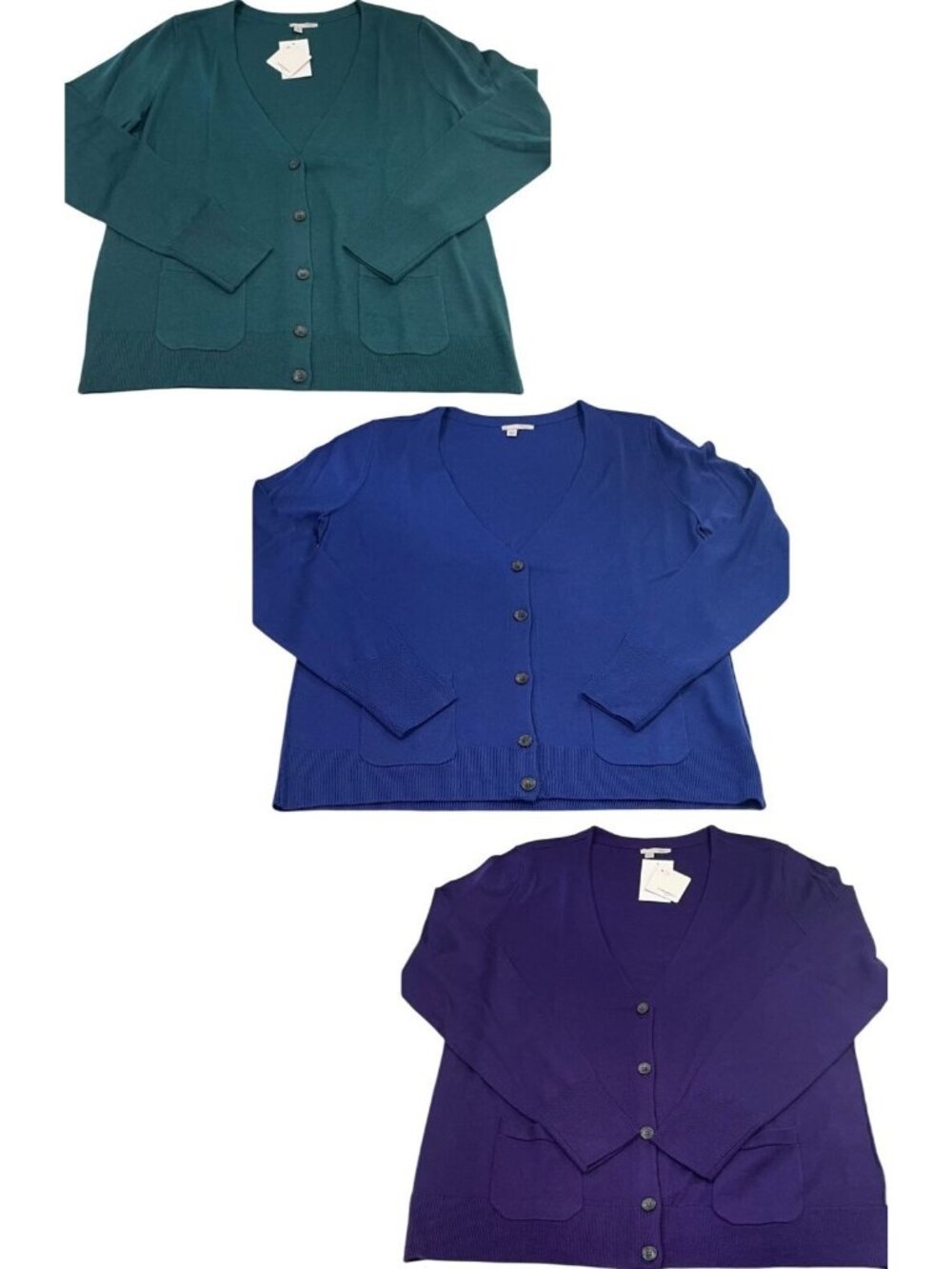 Lot of 3 Halogen Merino Wool Cardigan Sweater XL Purple Green Old Money Preppy